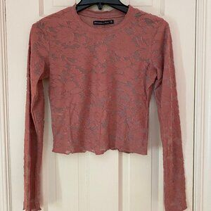 Abercrombie and Fitch Pink Sheer Floral Pattern Long Sleeve Shirt
